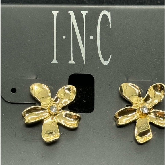 INC Gold Tone Flower with Crystal Post Earrings - Picture 7 of 12